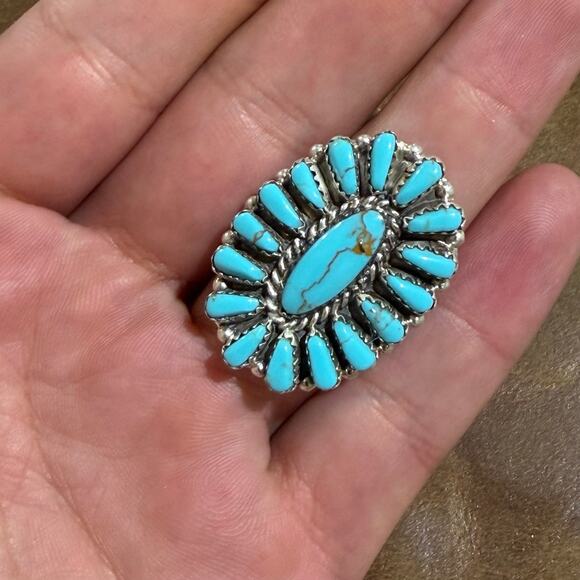Native American Jewelry - Native American Navajo Turquoise & Sterling Silver Ring Size 9 by Benally